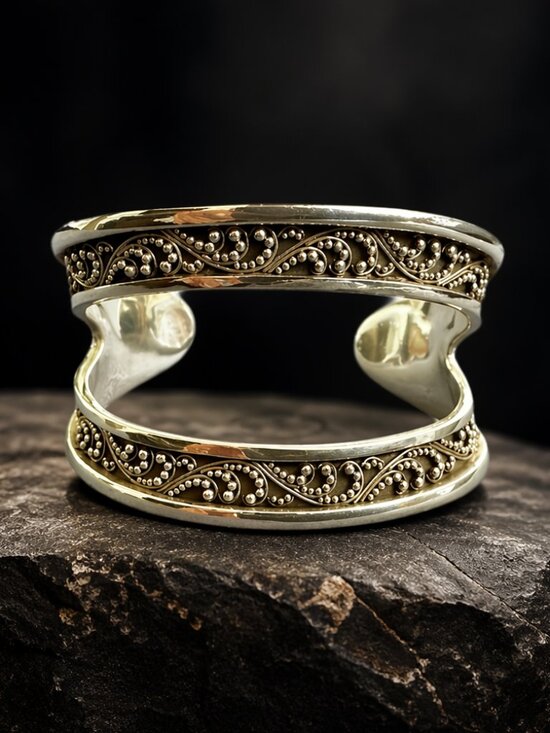 Lois Hill Jewelry - Lois Hill Sterling Silver Wide Cuff 1.5” Scroll Filigree Bracelet - Like New